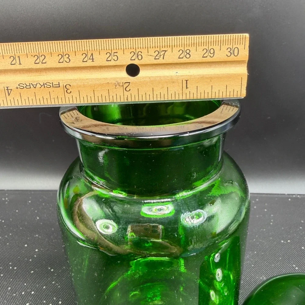 Vintage Emerald Green Glass Apothecary Jar Bubble Lid Made in Belgium 8.5